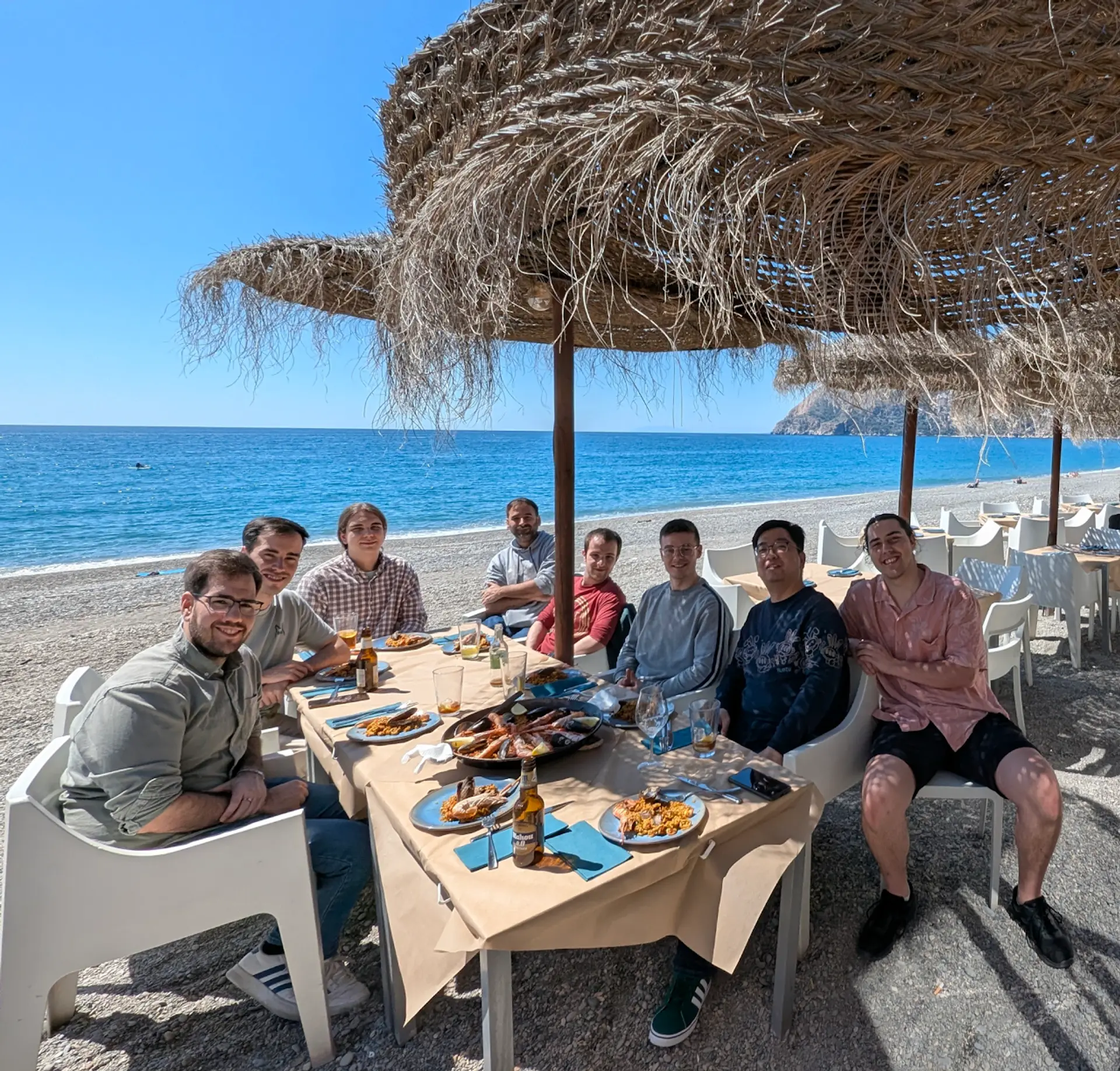 Group Launch at the beach. From left to right: Diego, Jesús, Nico, Héctor, Jose, Bosco, Yang, and Enric.